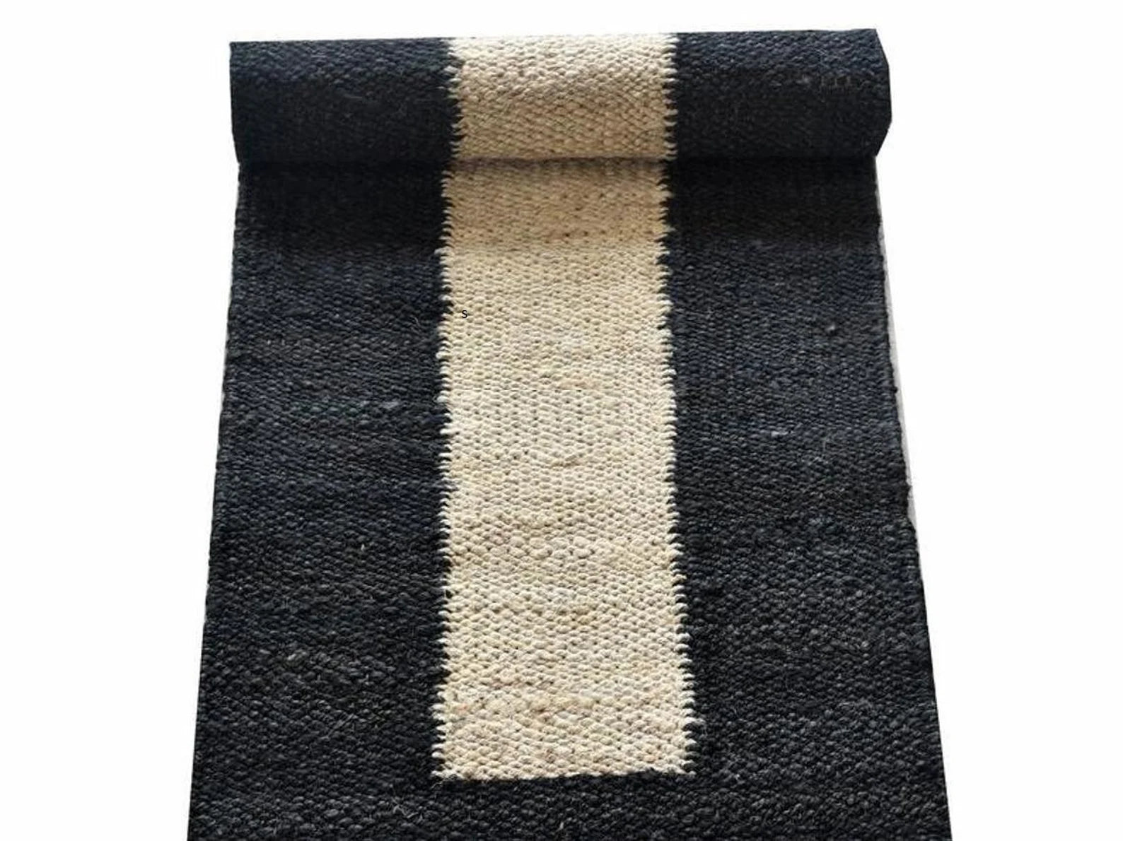 Handmade Black Geometric Jute Runner Rug for Modern Hallways