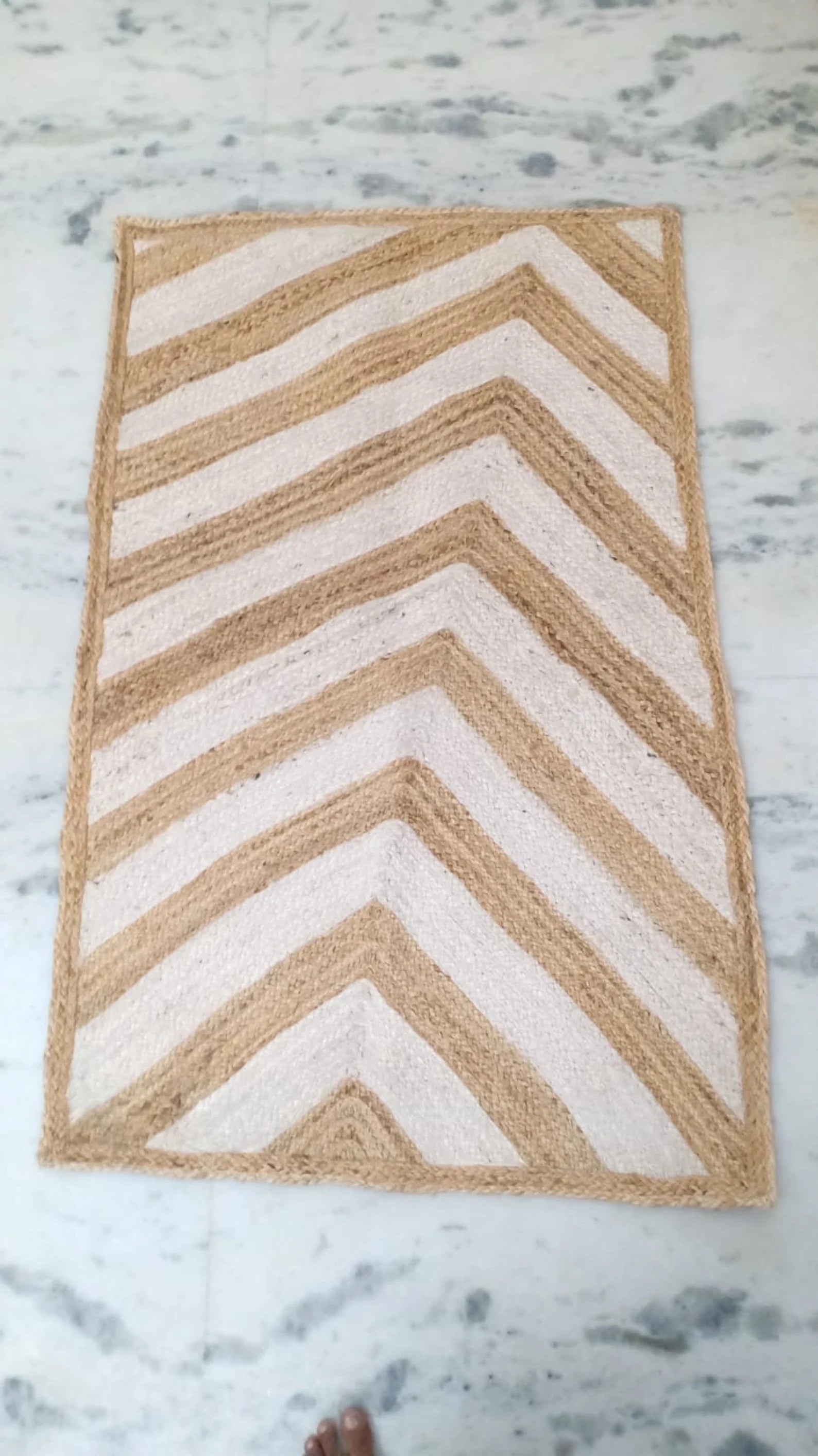 Handmade Jute Chevron Rug – Natural Bohemian Handwoven Area Carpet