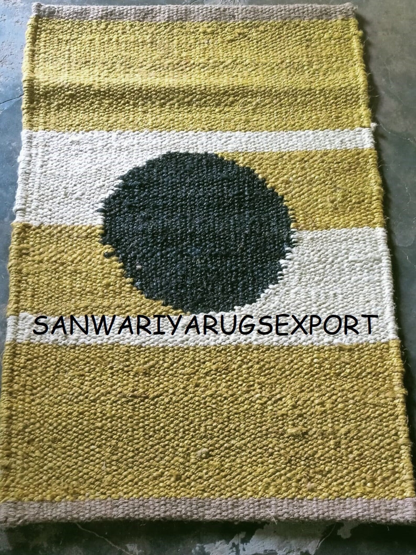 Handmade Yellow Black Dot Jute Runner Rug