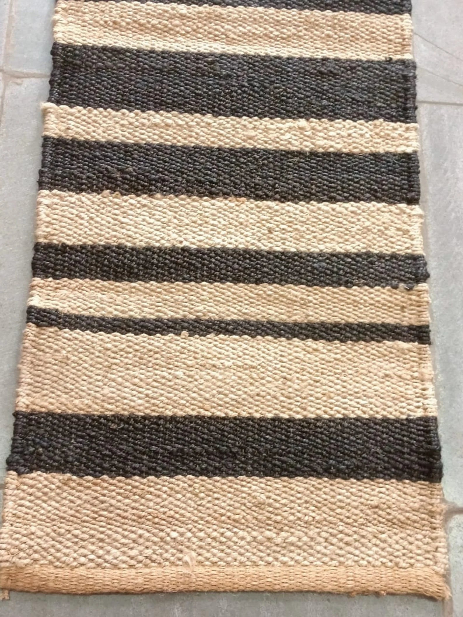 Handmade Jute Runner Rug with Black Stripe Pattern