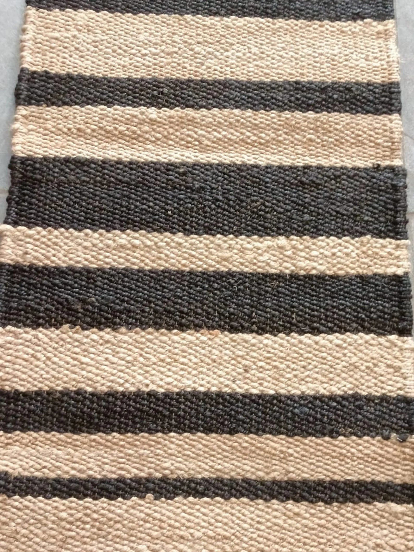 Handmade Jute Runner Rug with Black Stripe Pattern