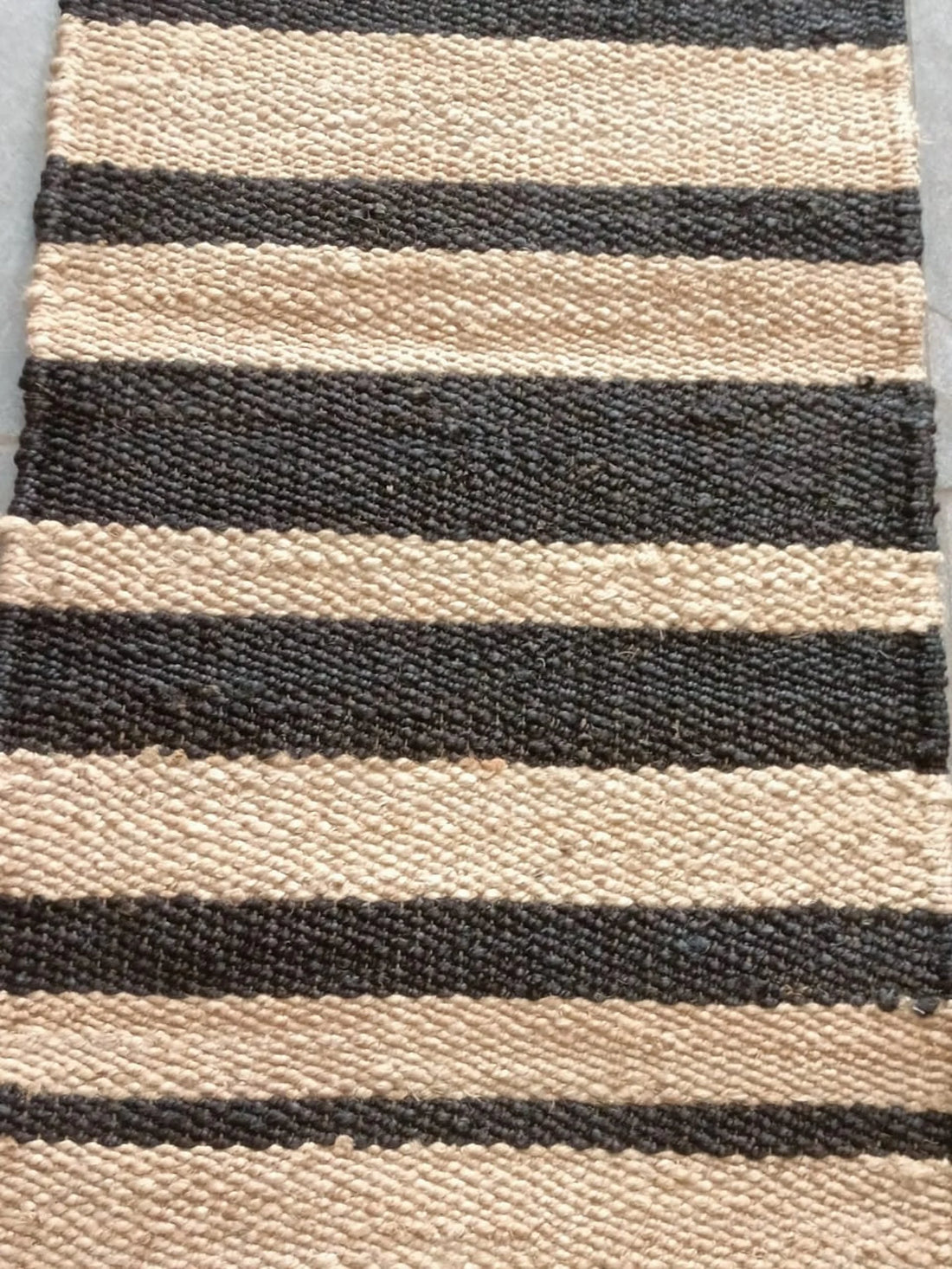 Handmade Jute Runner Rug with Black Stripe Pattern