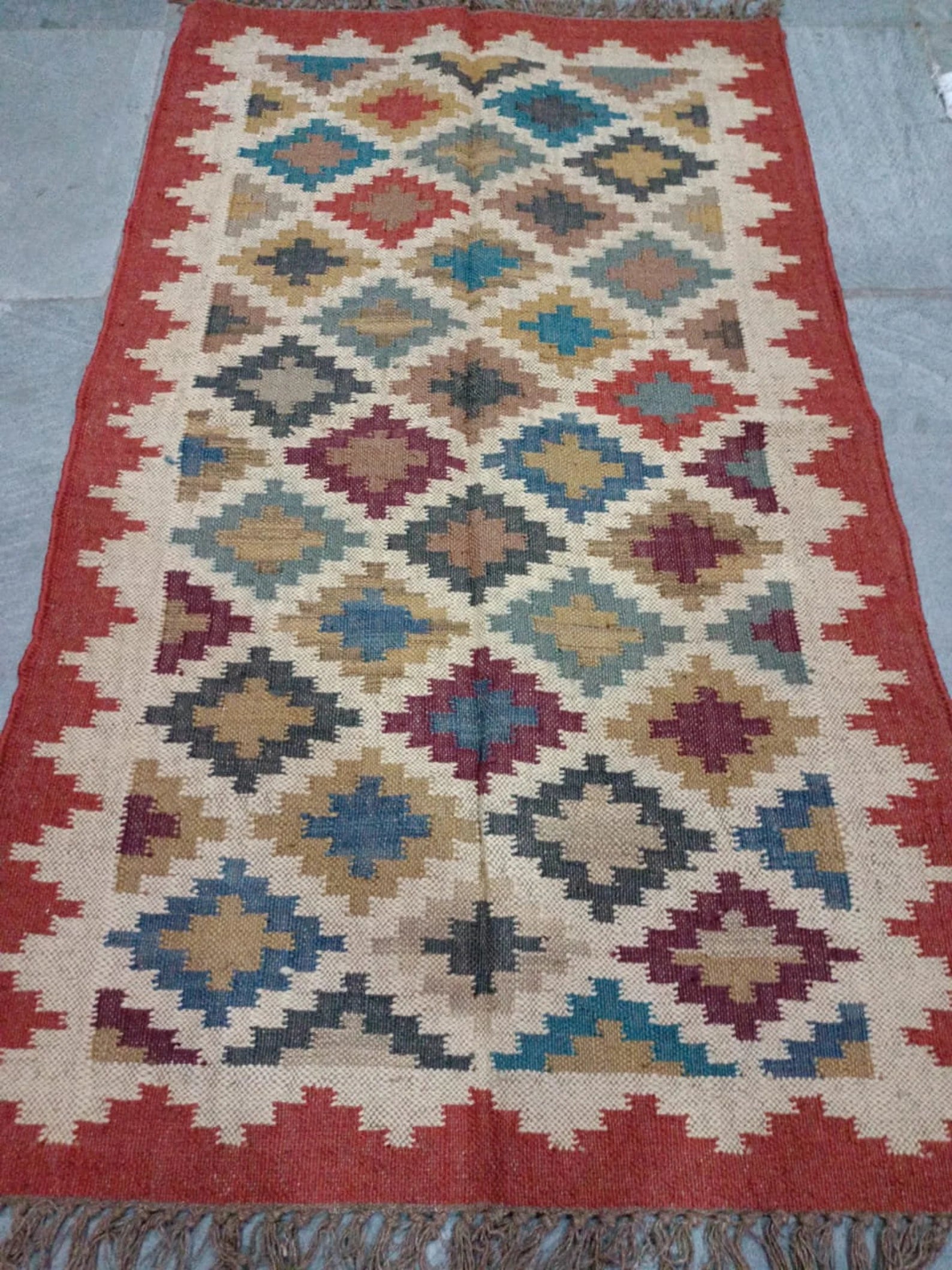 Bohemian Kilim Area Rug, Ethnic Handwoven Dhurrie Carpet for Living Room, Bedroom & Hallway