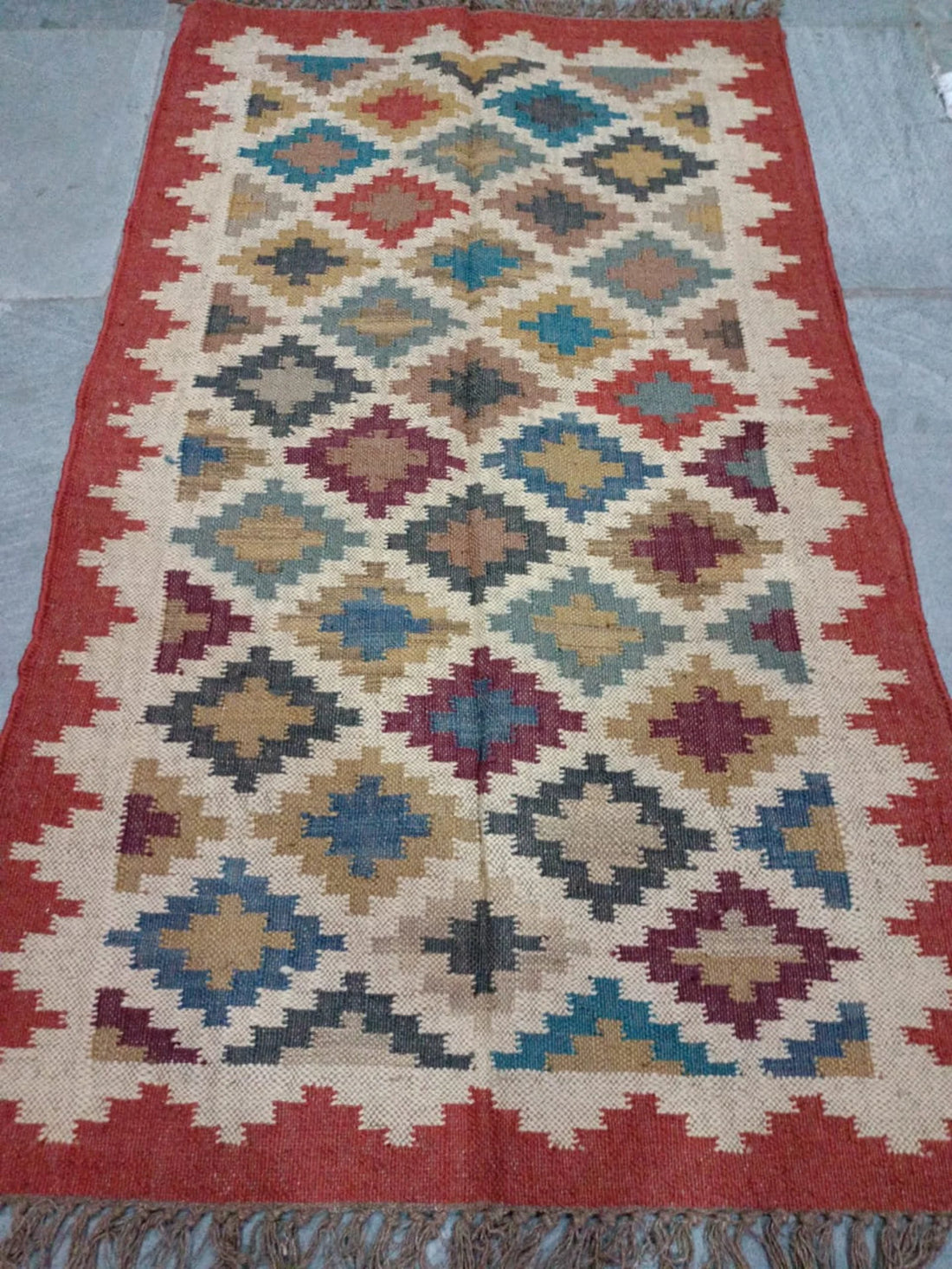 Bohemian Kilim Area Rug, Ethnic Handwoven Dhurrie Carpet for Living Room, Bedroom & Hallway