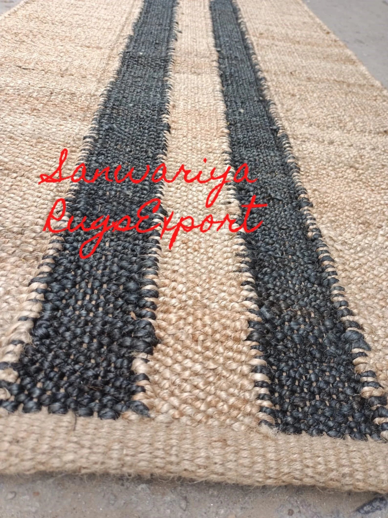 Black Line Natural Jute Runner Rug for Hallways and Entryways