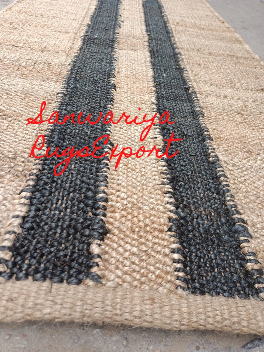 Black Line Natural Jute Runner Rug for Hallways and Entryways