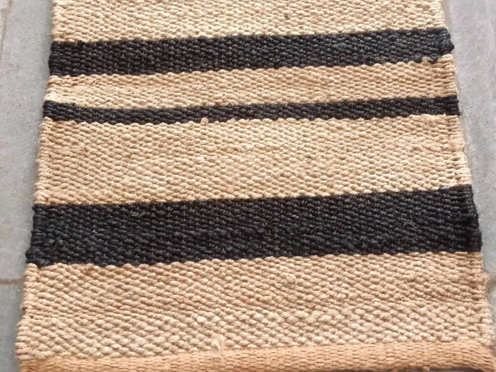 Handmade Jute Runner Rug with Black Stripe Pattern