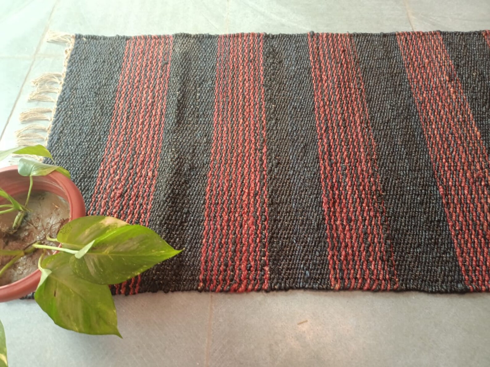 Hand Loomed Natural Jute Runner Rug for Boho and Modern Interiors