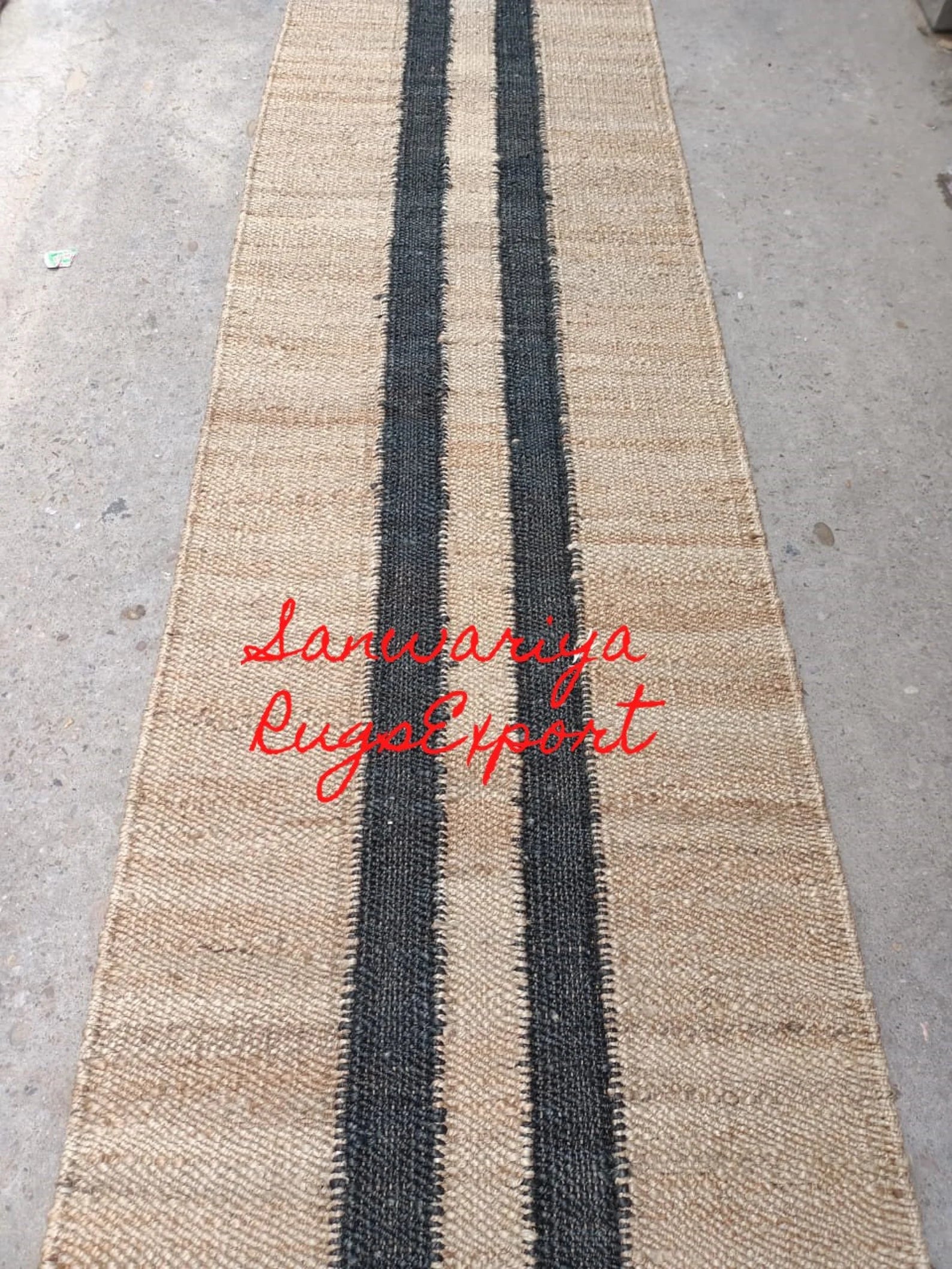 Black Line Natural Jute Runner Rug for Hallways and Entryways