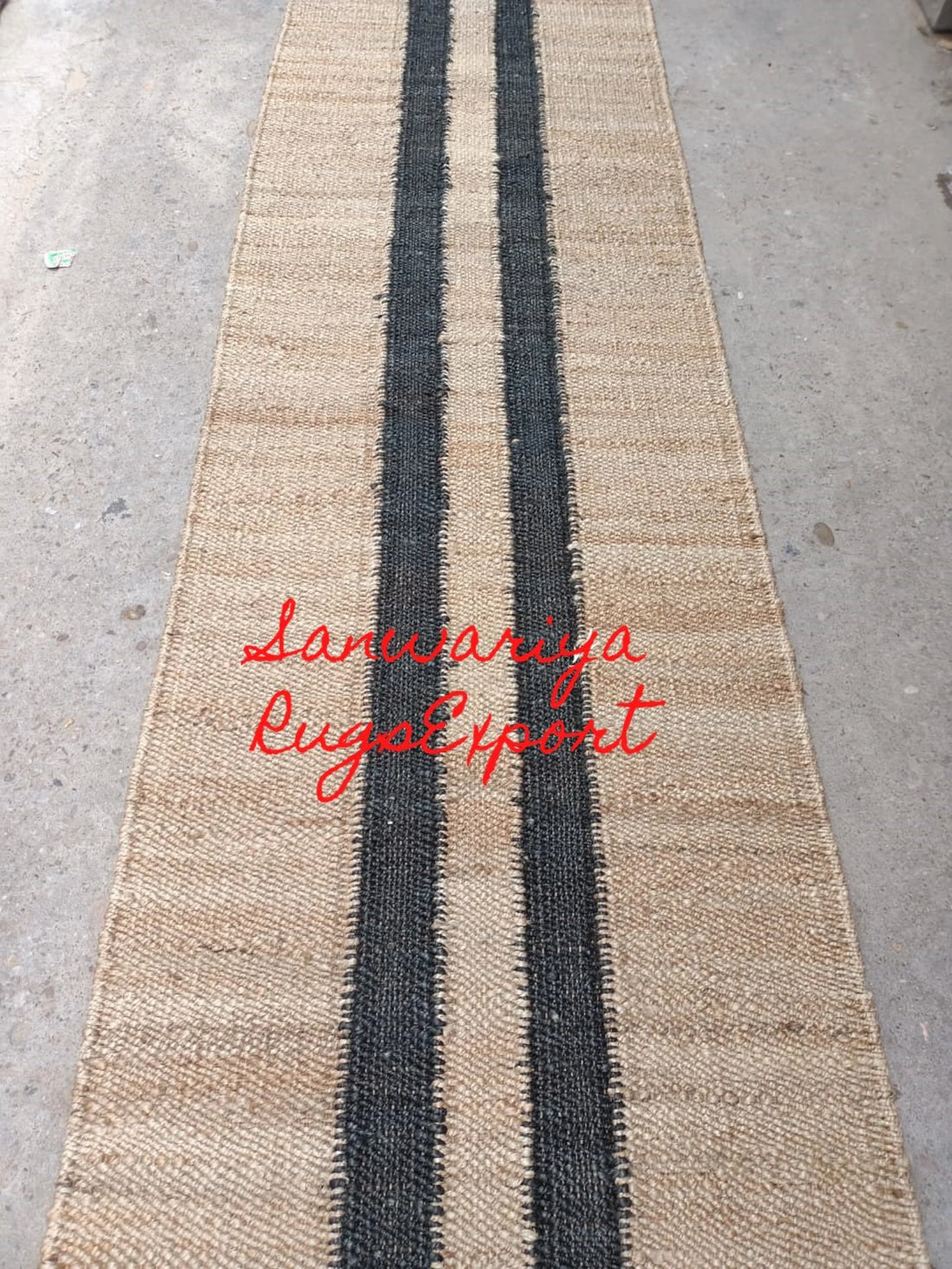 Black Line Natural Jute Runner Rug for Hallways and Entryways