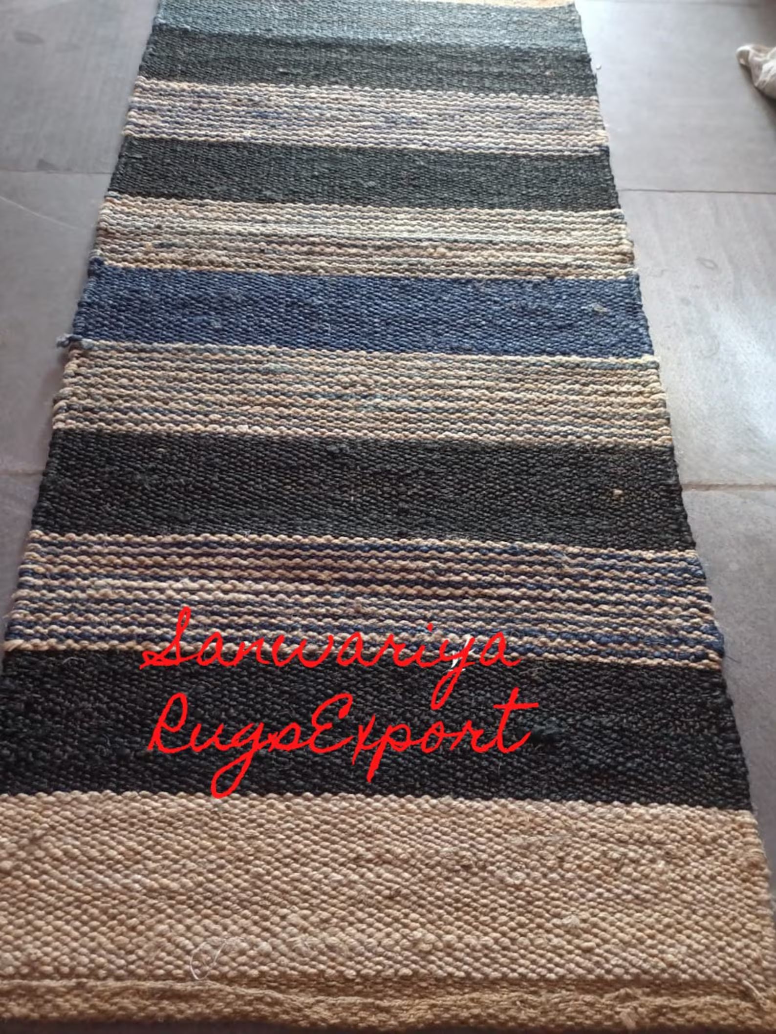 Handwoven Multi-Color Stripe Hemp Jute Runner Rug