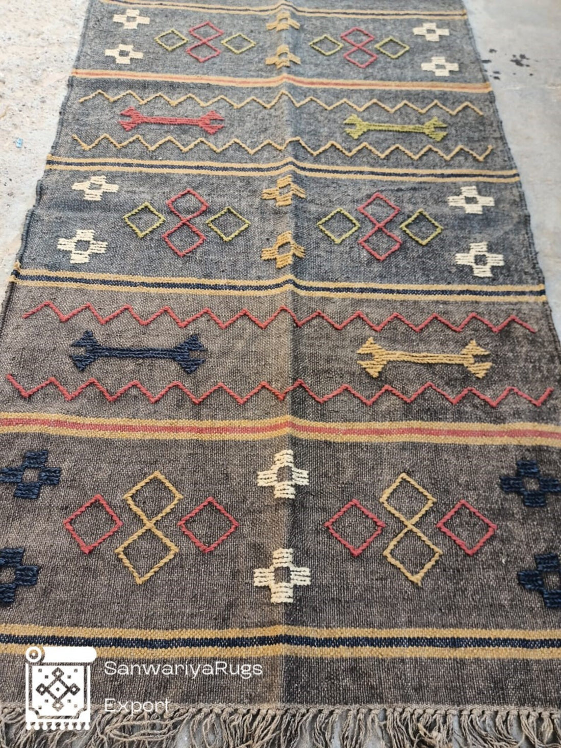 Handwoven Wool Jute Kilim Rug