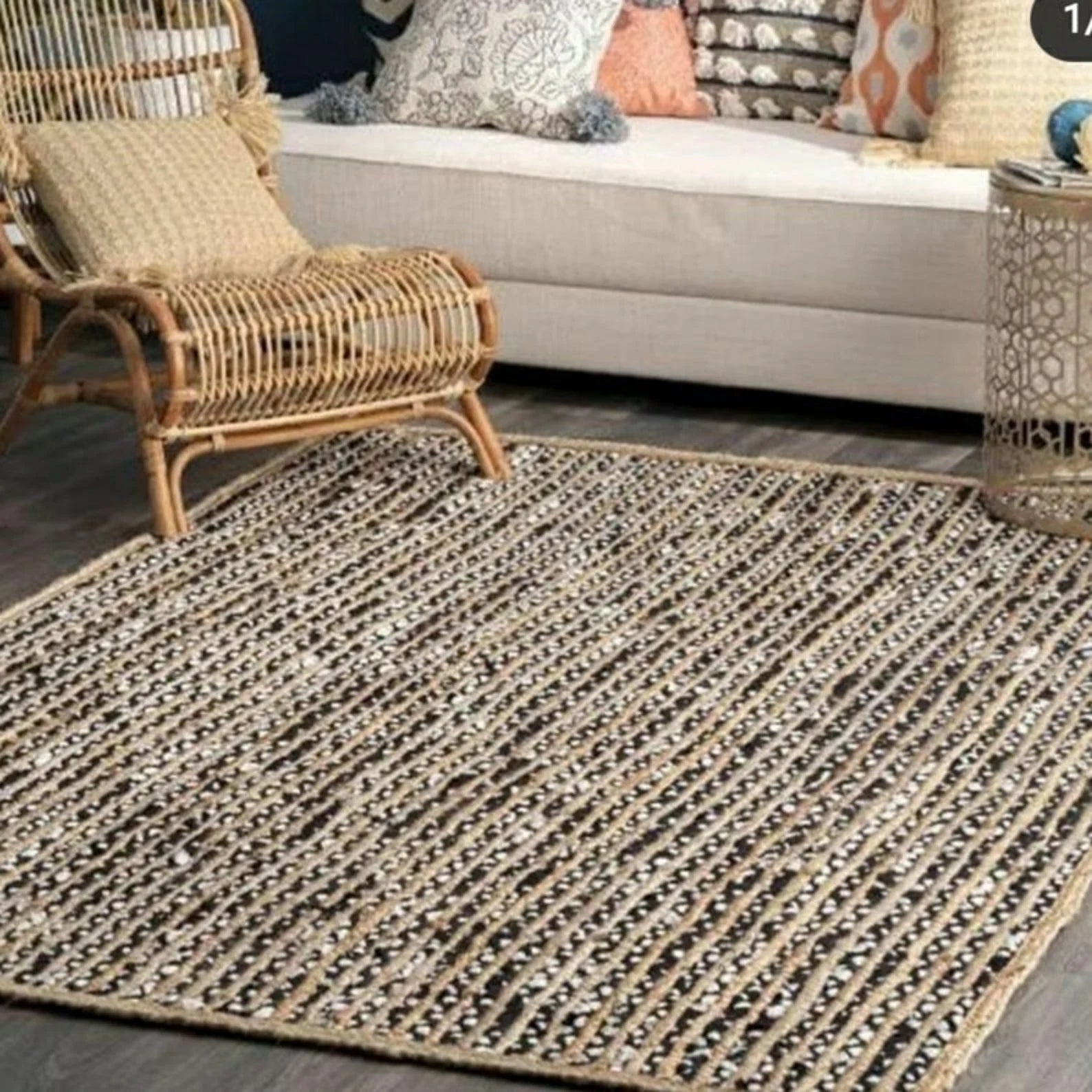 Braided Handmade Natural Jute Rug with Black Chindi Border – Eco-Friendly Vegan Rectangle Rug | Handwoven by Sanwariya Rugs Export