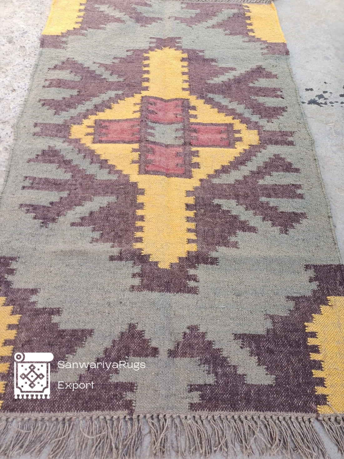 Handwoven Wool Jute Kilim Rug – Traditional Indian Dhurrie