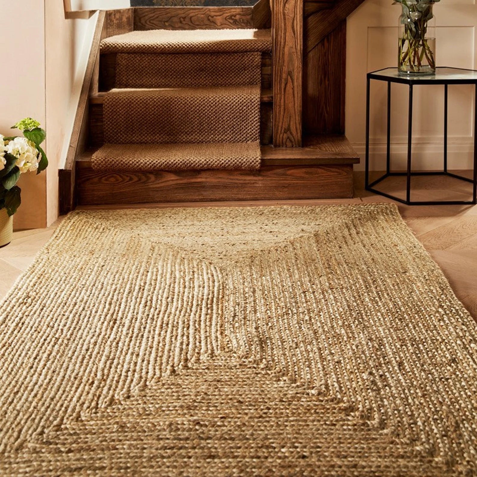 Natural Handmade Jute Braided Rug | Eco-Friendly Rectangle Area Rug for Living Room & Bedroom | Sustainable Boho Home Décor Carpet