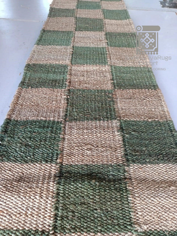 Handwoven Green Hemp Jute Runner Rug