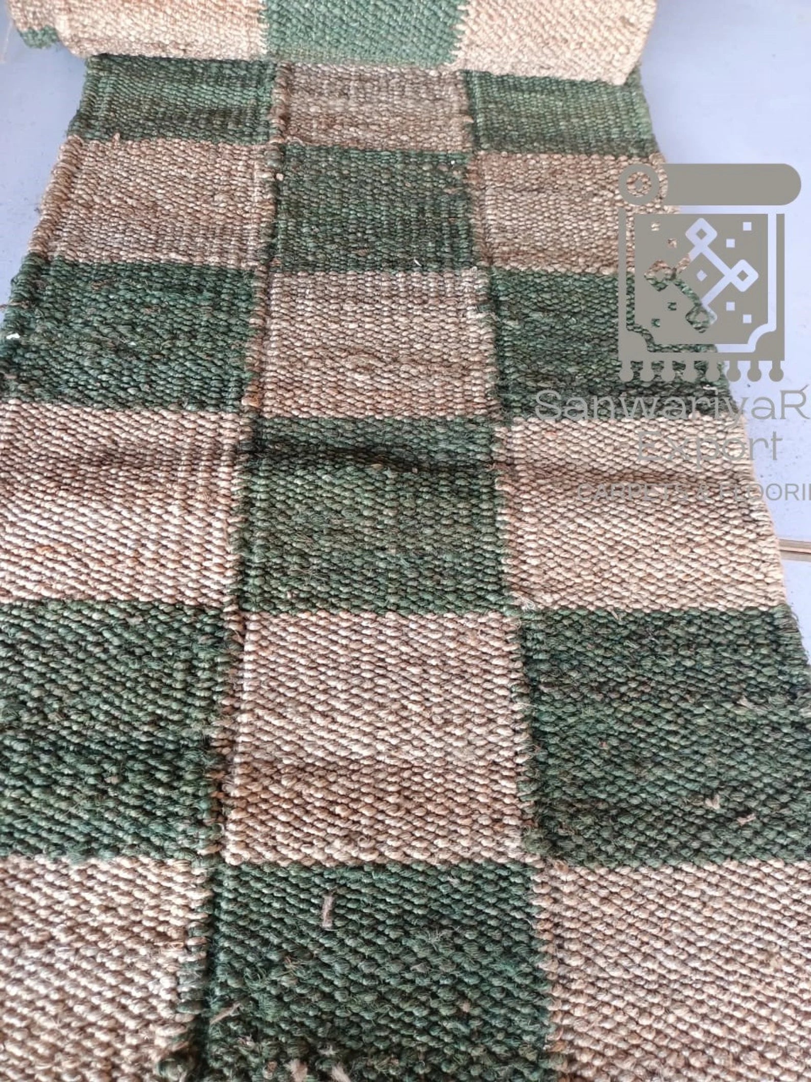 Handwoven Green Hemp Jute Runner Rug