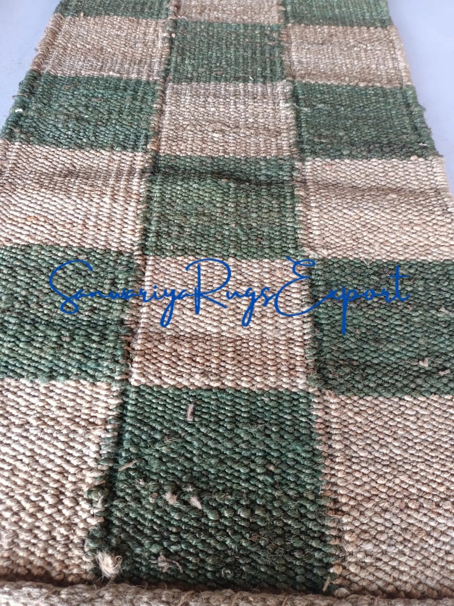 Handwoven Green Hemp Jute Runner Rug