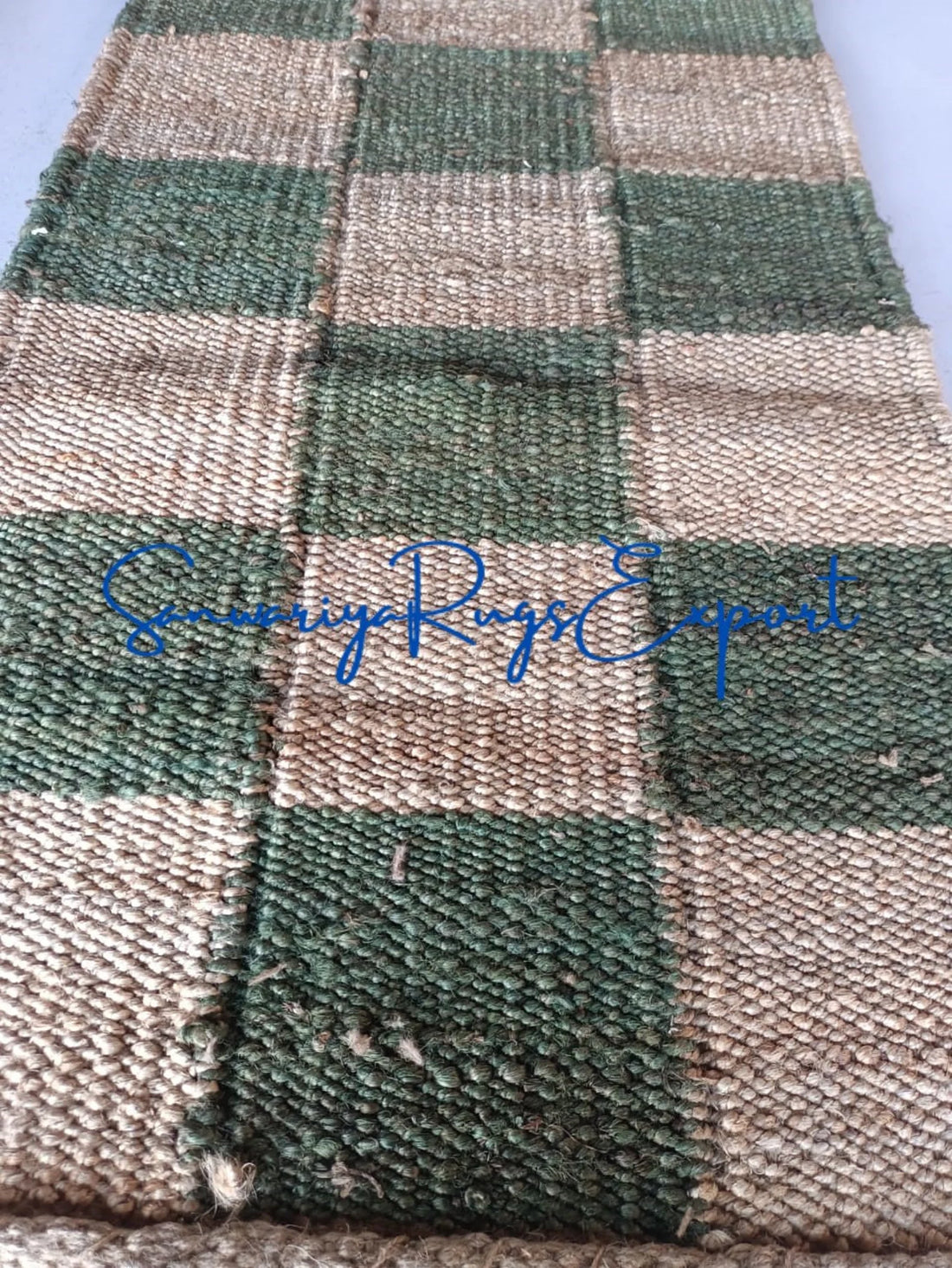 Handwoven Green Hemp Jute Runner Rug
