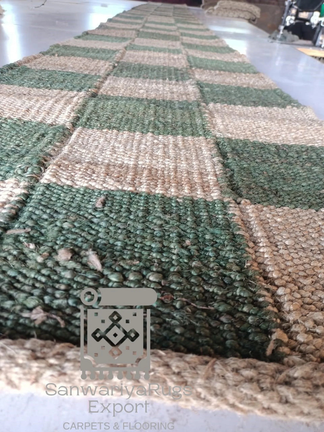 Handwoven Green Hemp Jute Runner Rug