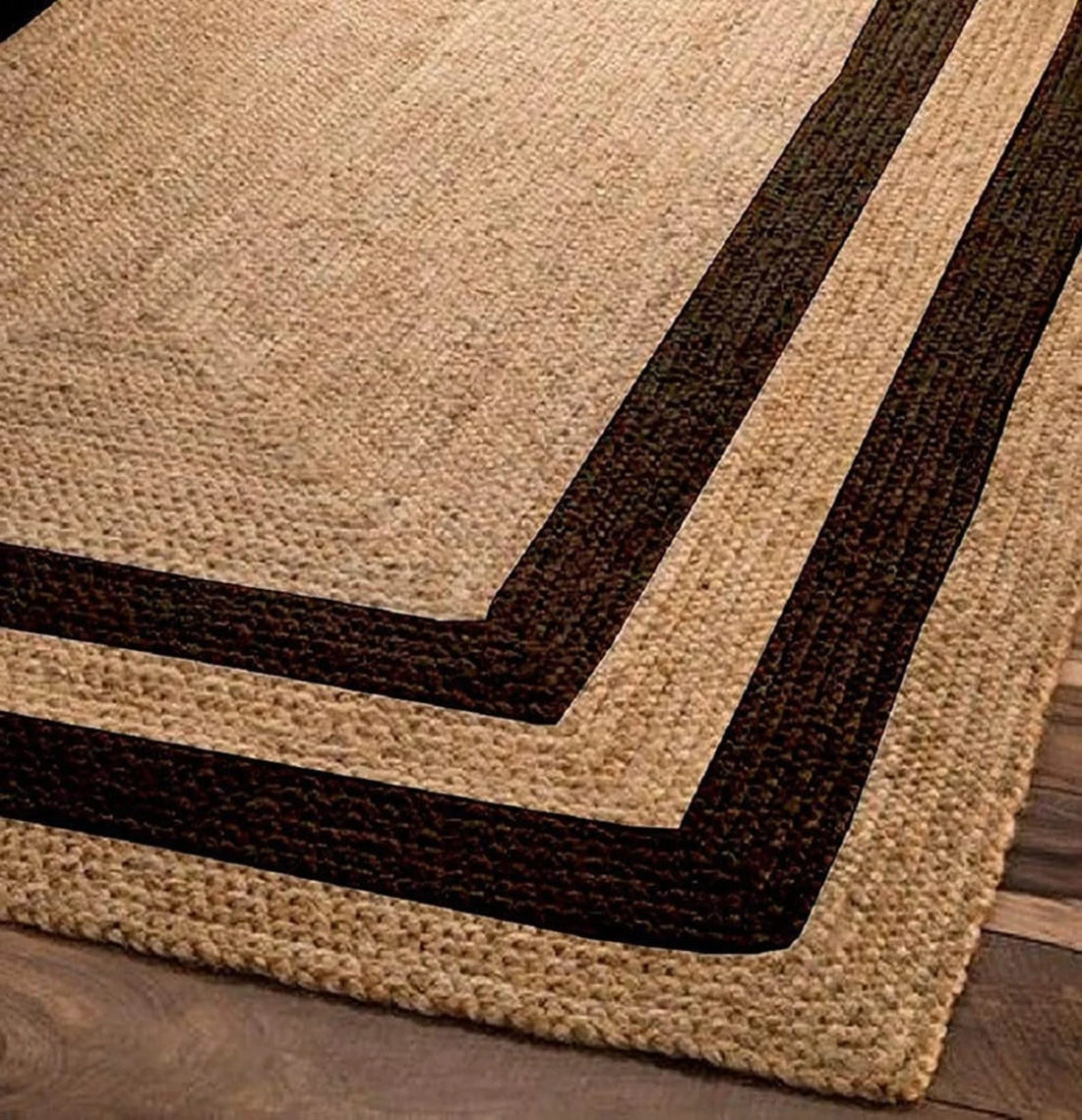 Natural Jute Braided Rug with Black & White Border | Handmade Eco-Friendly Area Rug | Custom Size Indoor & Outdoor Rug by Sanwariya Rugs Export
