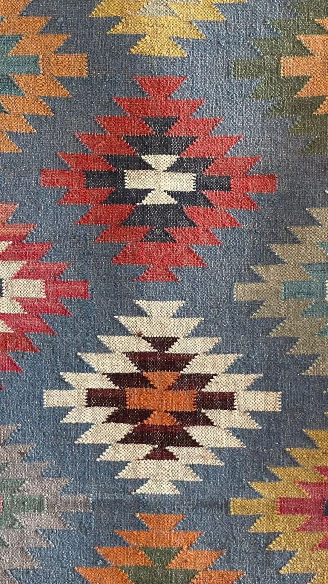 Handwoven Kilim Wool Jute Runner Rug with Traditional Geometric Oriental Motifs