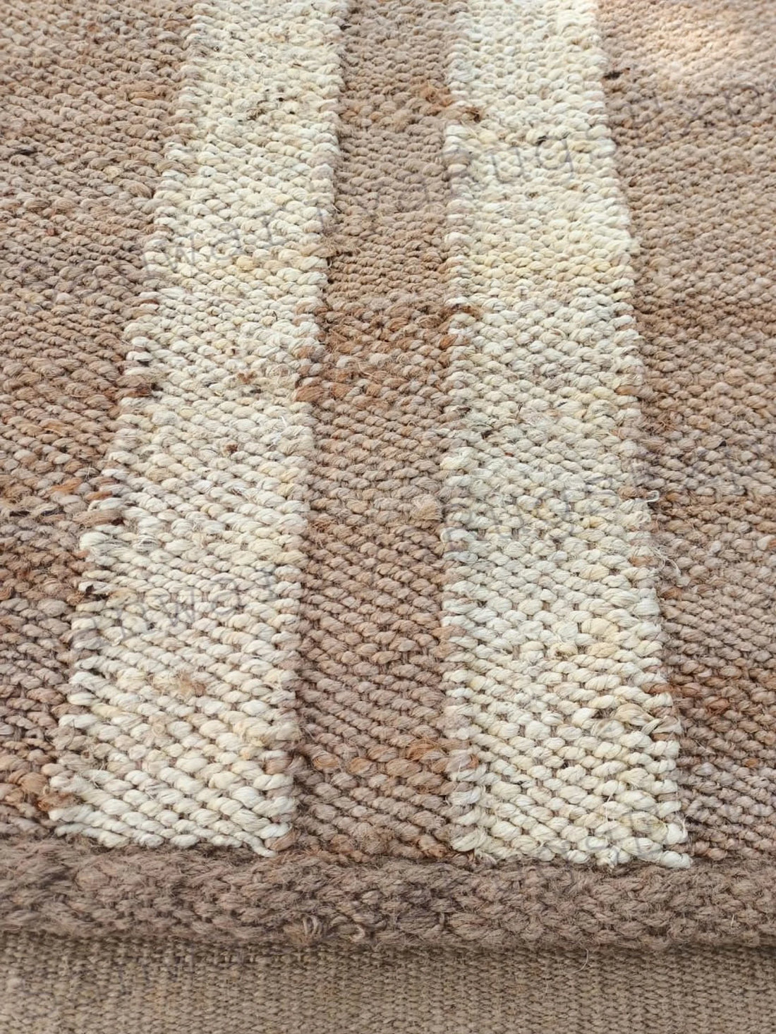 Natural Jute Aisle Runner Rug with Off White Line Pattern