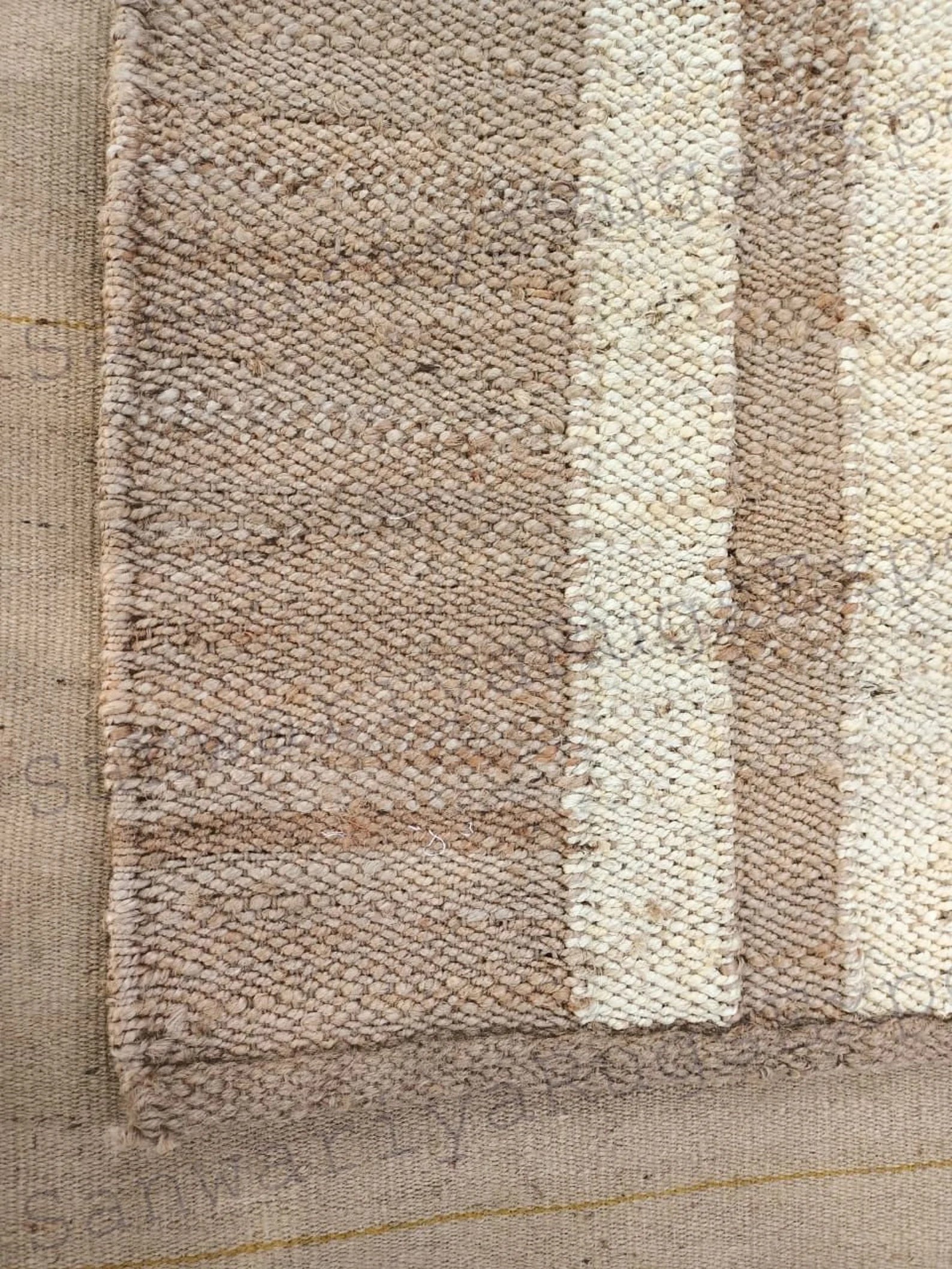 Natural Jute Aisle Runner Rug with Off White Line Pattern
