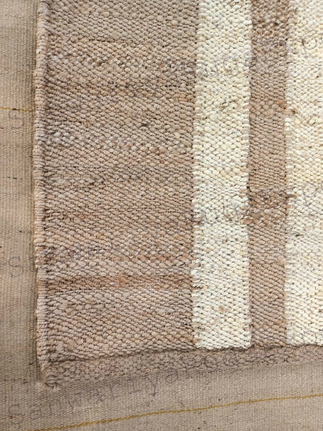 Natural Jute Aisle Runner Rug with Off White Line Pattern