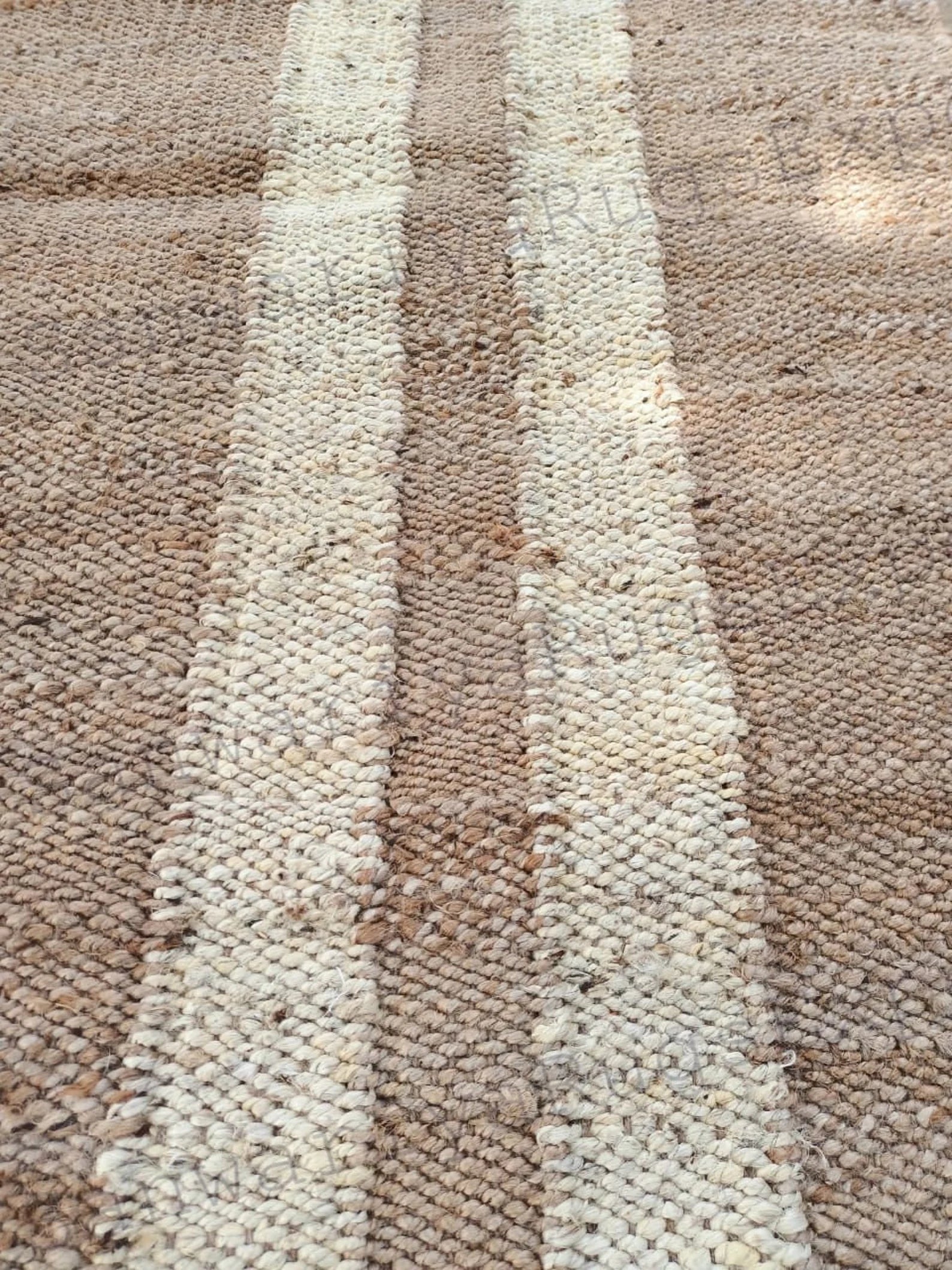 Natural Jute Aisle Runner Rug with Off White Line Pattern