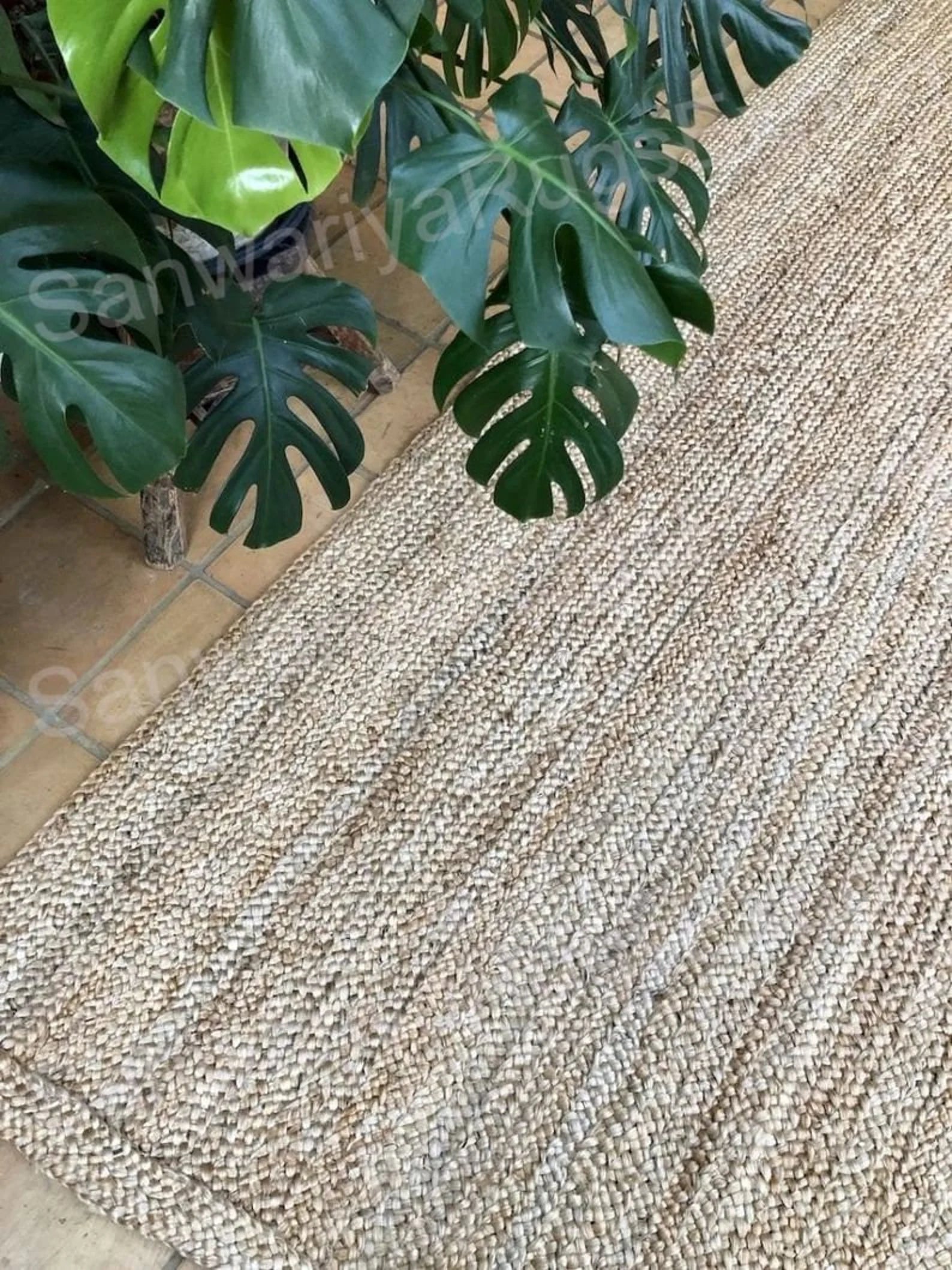 Natural Braided Jute Rug | Handwoven Eco-Friendly Area Carpet | Reversible Farmhouse Rug for Living Room, Bedroom & Entryway by Sanwariya Rugs