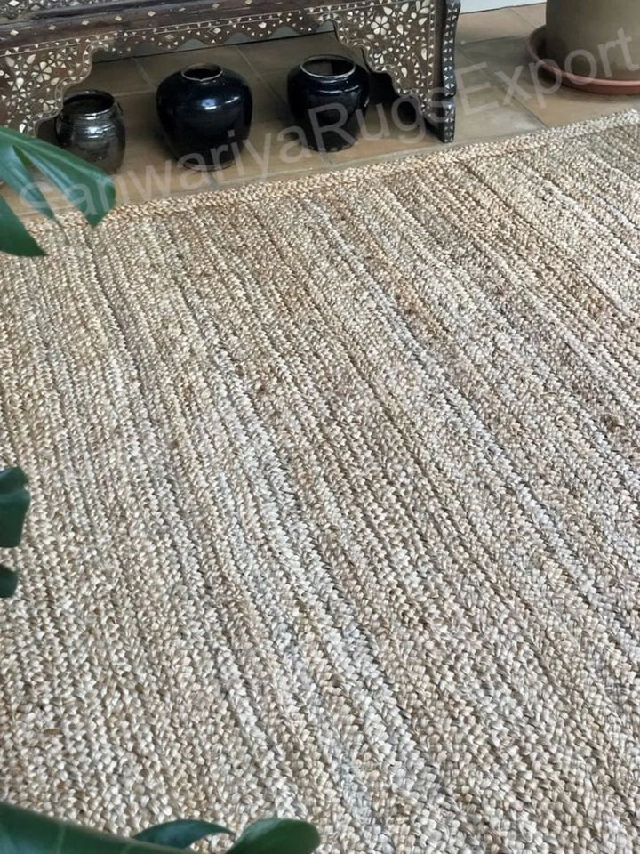Natural Braided Jute Rug | Handwoven Eco-Friendly Area Carpet | Reversible Farmhouse Rug for Living Room, Bedroom & Entryway by Sanwariya Rugs
