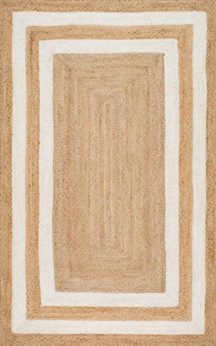 Natural Jute Braided Rug with Black & White Border | Handmade Eco-Friendly Area Rug | Custom Size Indoor & Outdoor Rug by Sanwariya Rugs Export