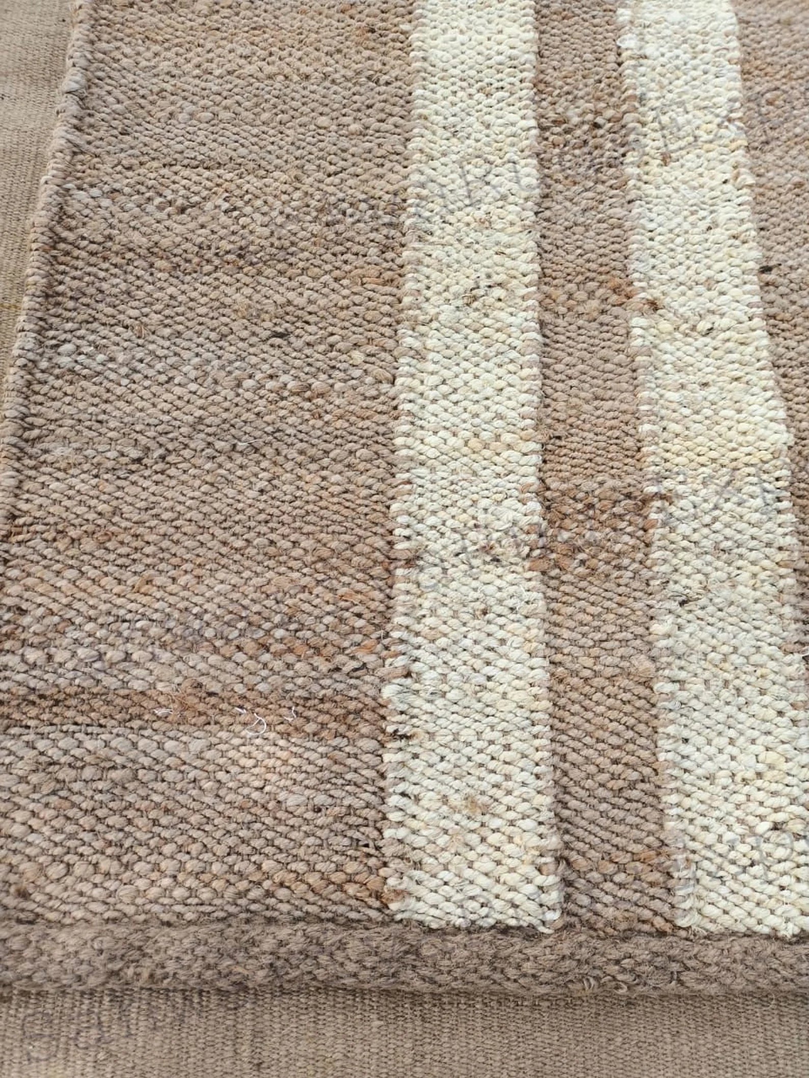 Natural Jute Aisle Runner Rug with Off White Line Pattern