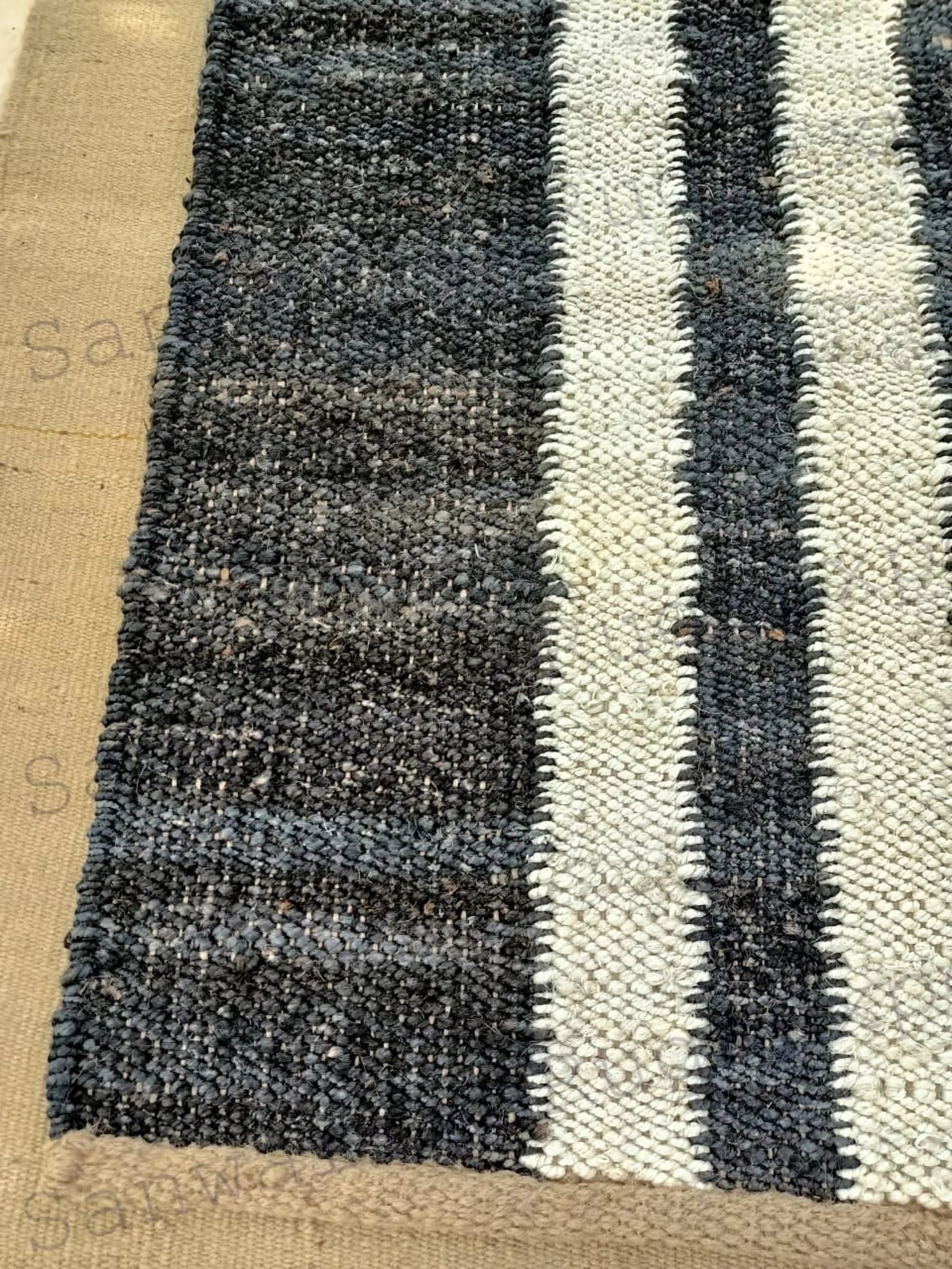 Natural Stair Runner – Handmade Hemp Jute Runner with Off White Line Pattern