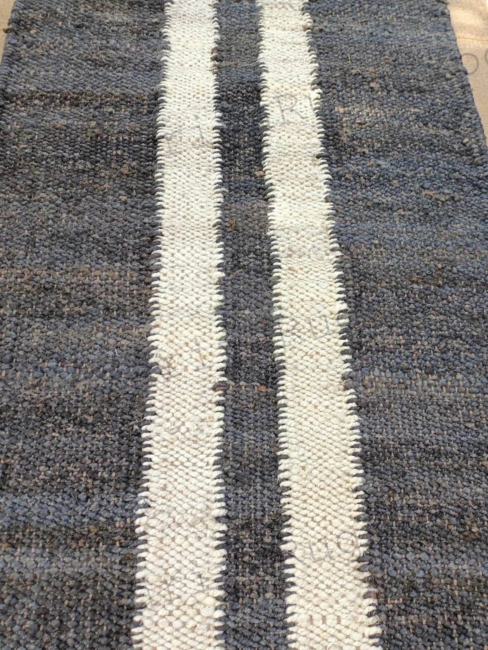Natural Stair Runner – Handmade Hemp Jute Runner with Off White Line Pattern