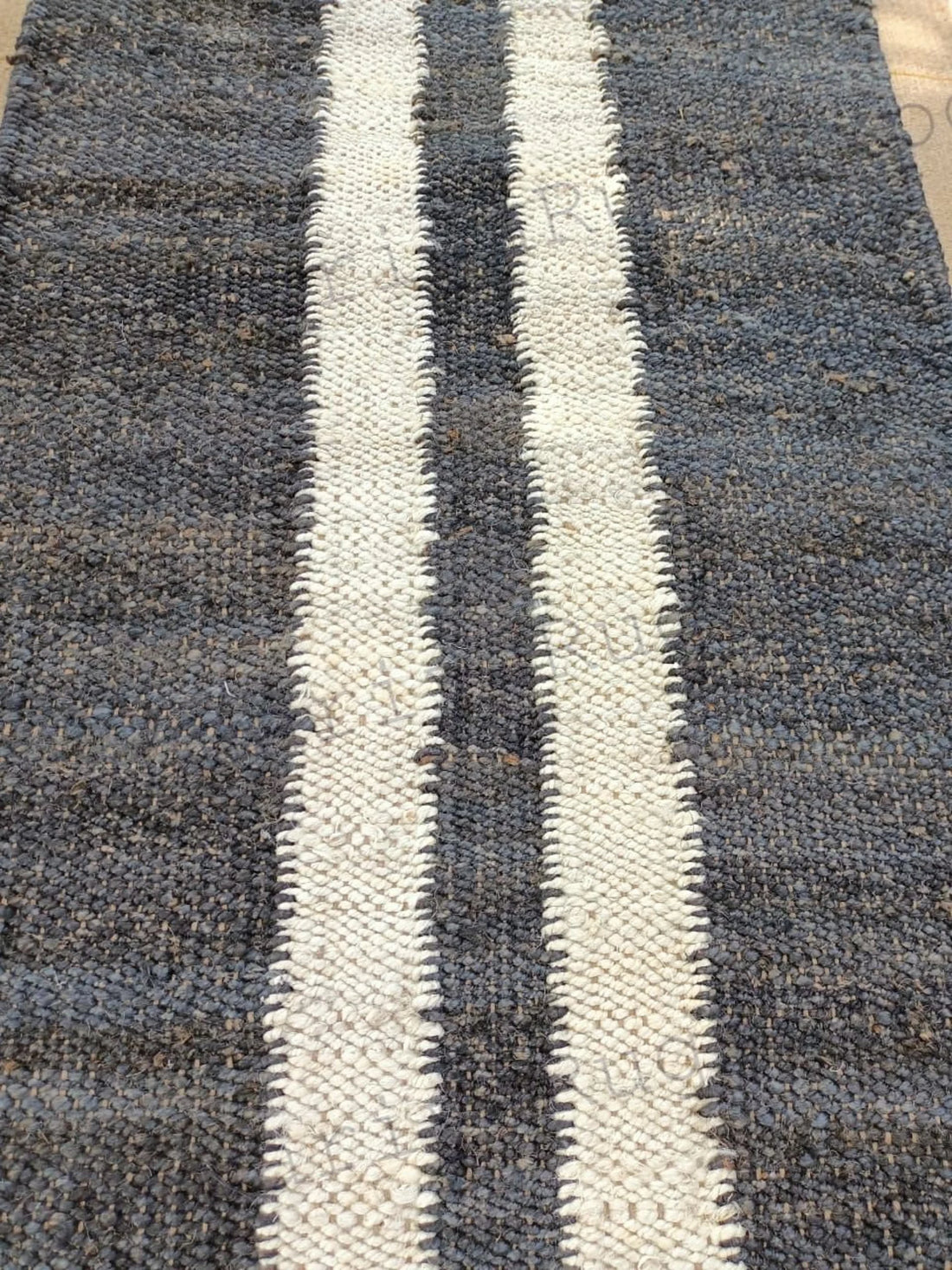 Natural Stair Runner – Handmade Hemp Jute Runner with Off White Line Pattern