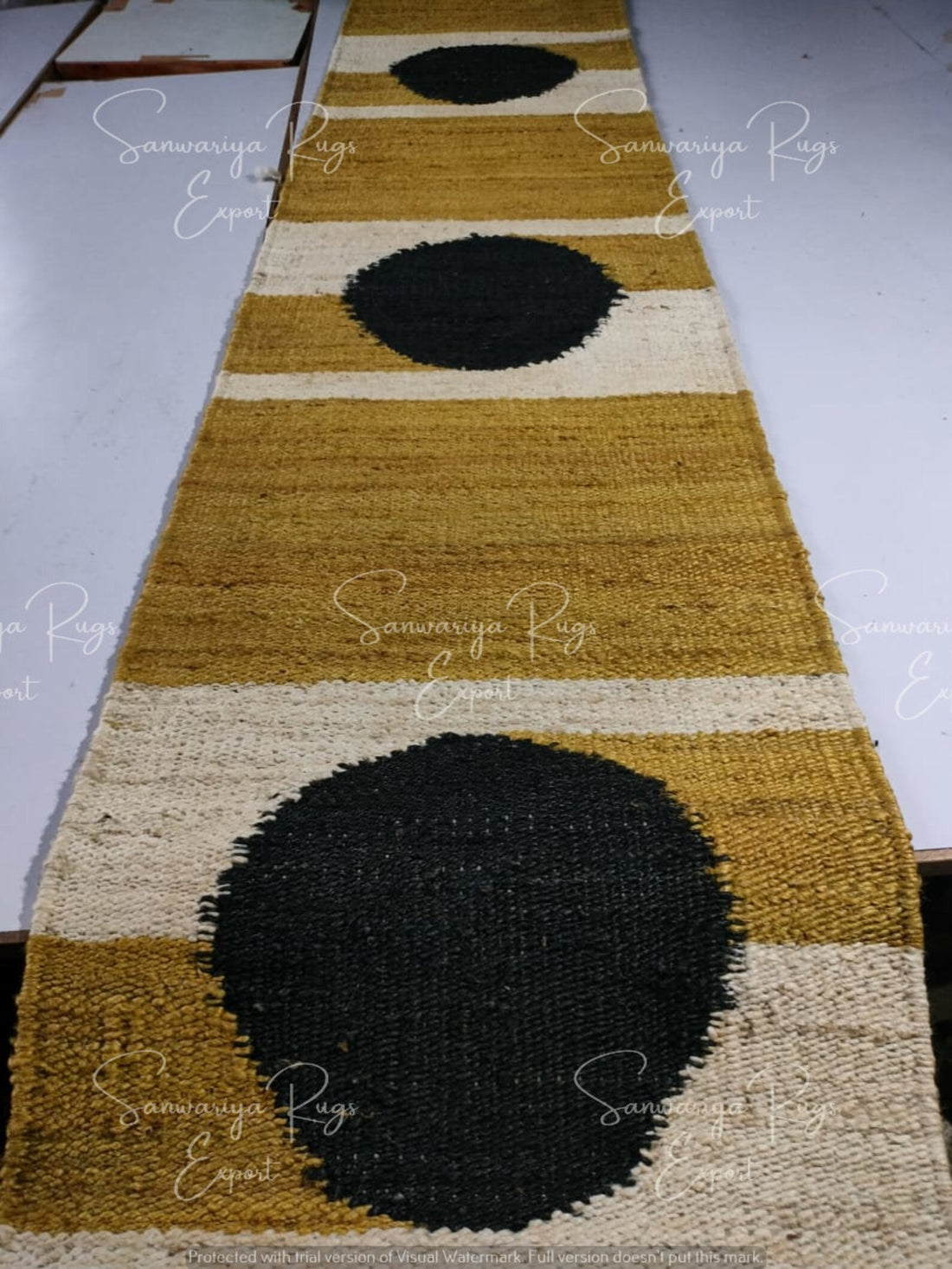 Handmade Yellow Black Dot Jute Runner Rug