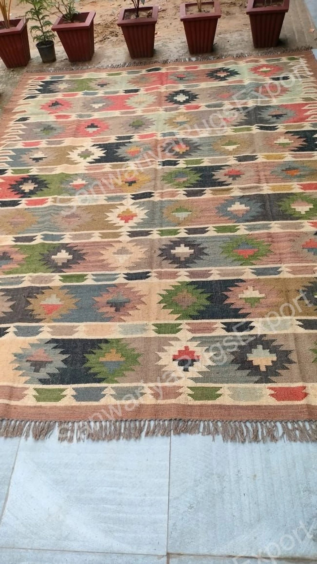 Handwoven Wool Jute Boho Kilim Rug