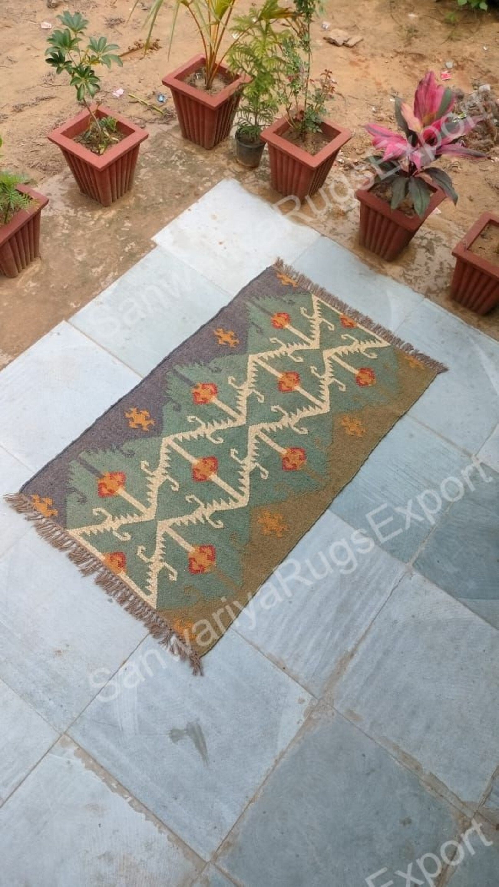 Handwoven Wool Jute Kilim Dhurrie – Traditional Indian Colorful Floor Rug