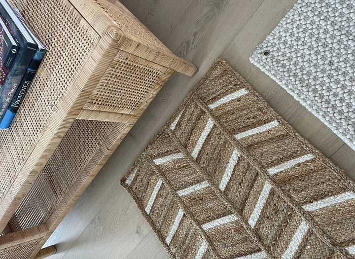 Handmade 4x6 ft Braided Jute Rug with White Stripe Pattern | Eco-Friendly Natural Area Rug for Living Room, Bedroom & Dining