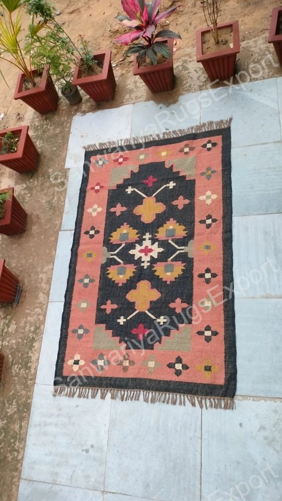 Handwoven Wool Jute Kilim Area Rug