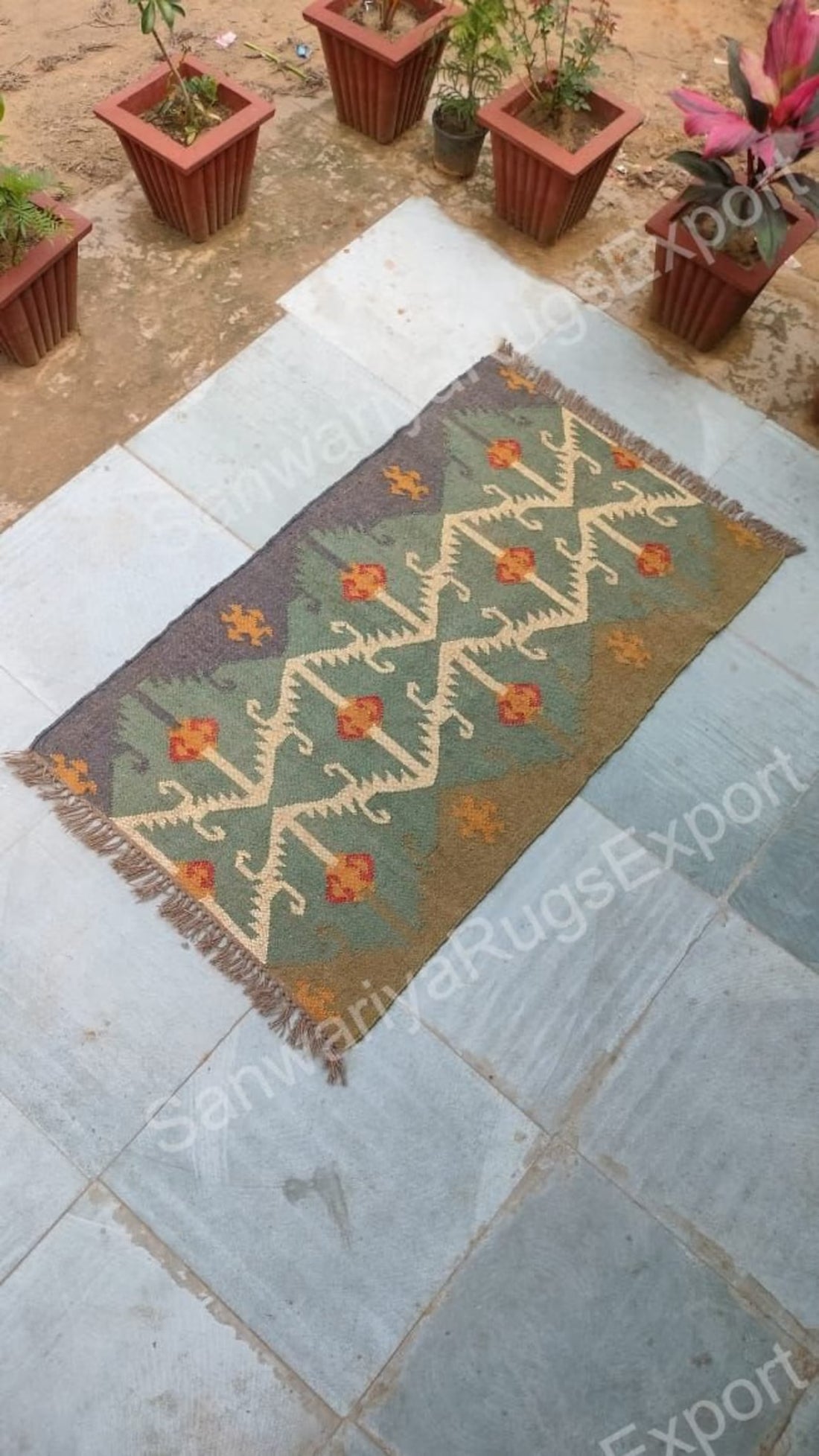 Handwoven Wool Jute Kilim Dhurrie – Traditional Indian Colorful Floor Rug