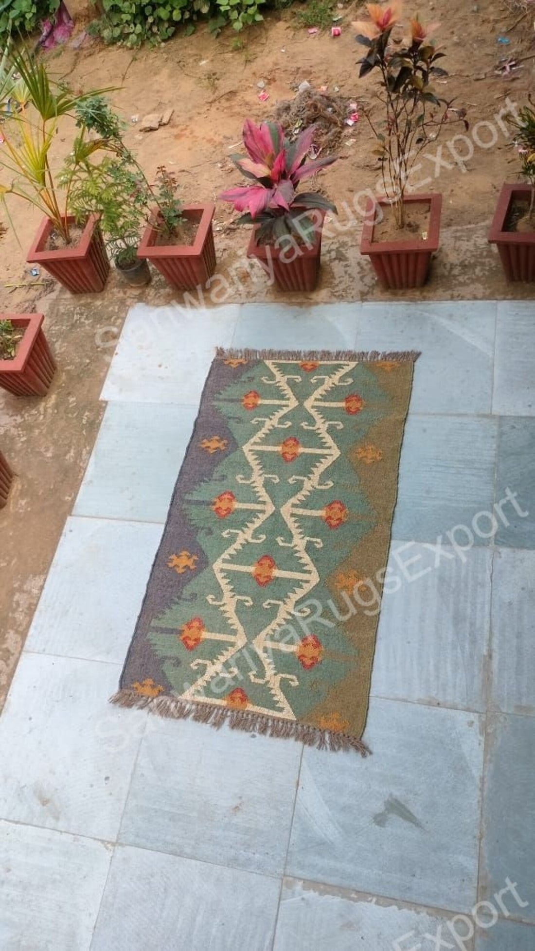 Handwoven Wool Jute Kilim Dhurrie – Traditional Indian Colorful Floor Rug