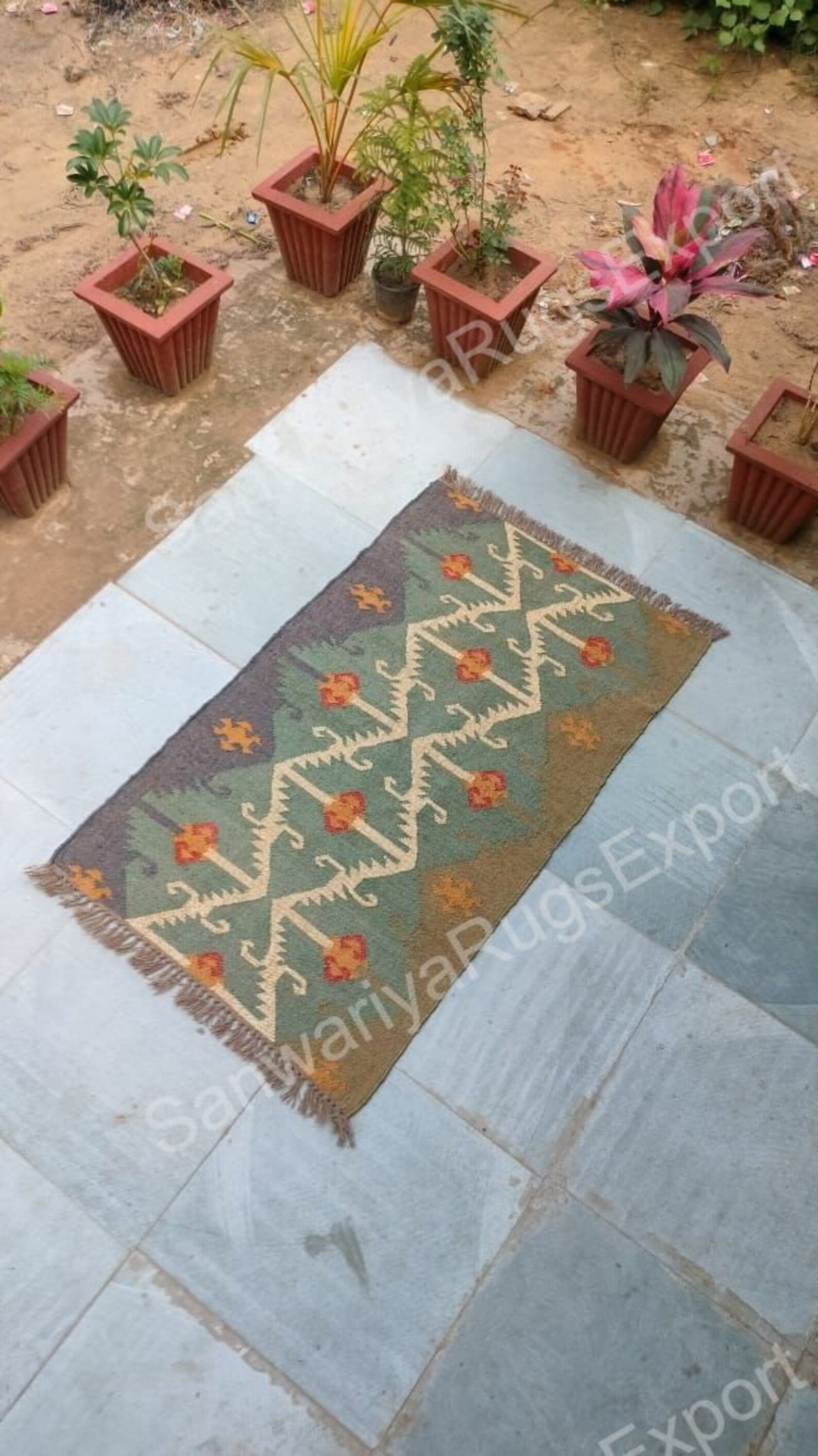 Handwoven Wool Jute Kilim Dhurrie – Traditional Indian Colorful Floor Rug