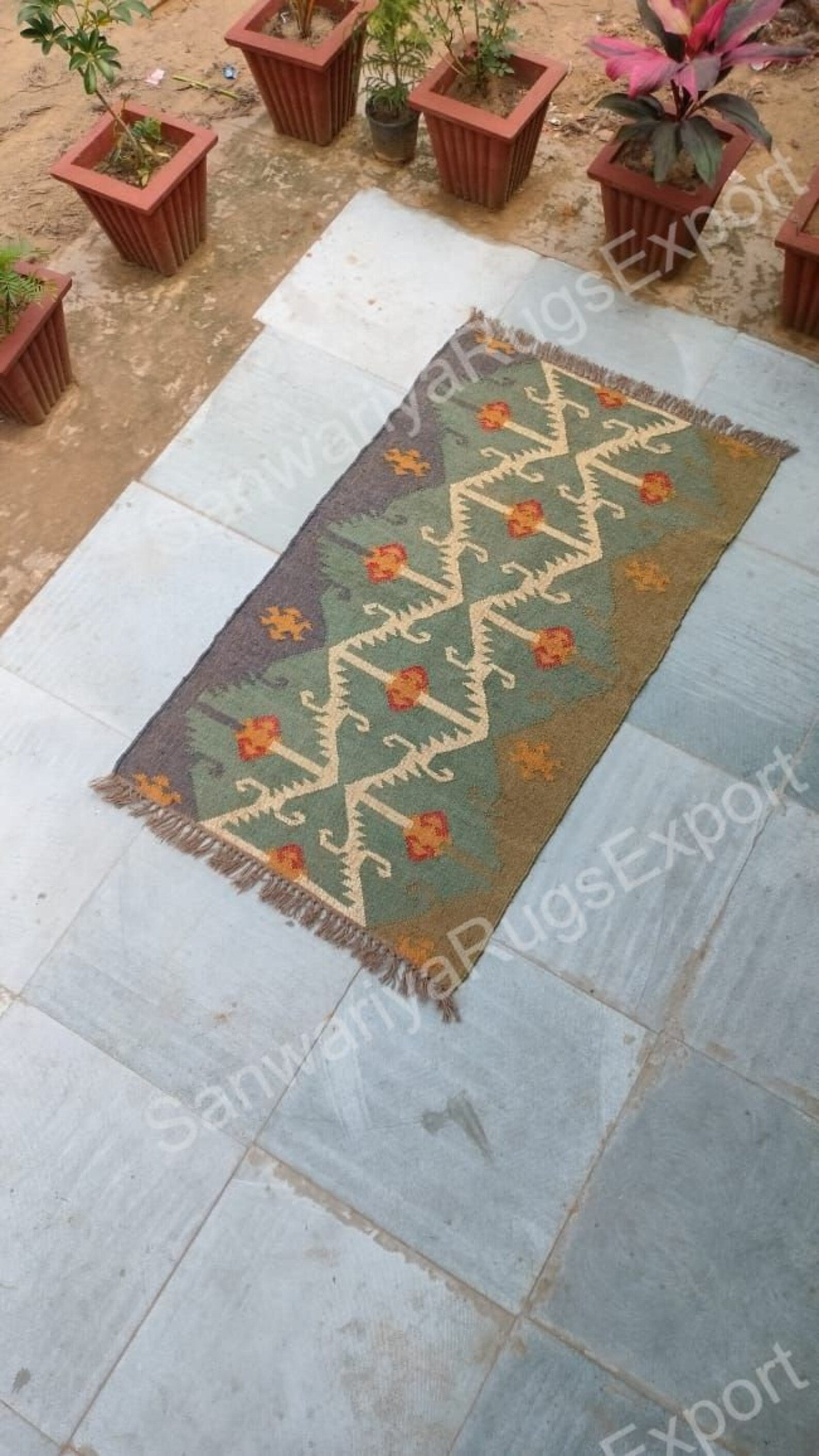 Handwoven Wool Jute Kilim Dhurrie – Traditional Indian Colorful Floor Rug