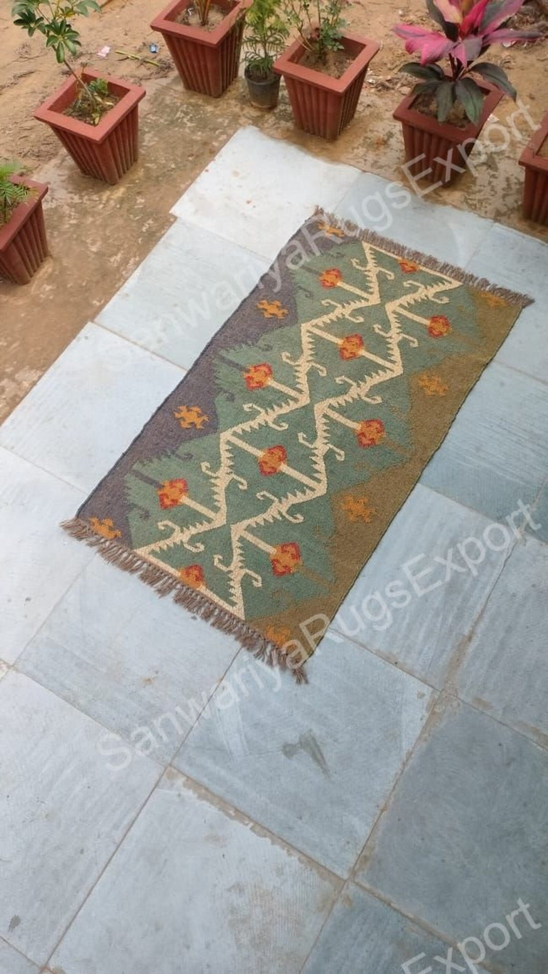Handwoven Wool Jute Kilim Dhurrie – Traditional Indian Colorful Floor Rug