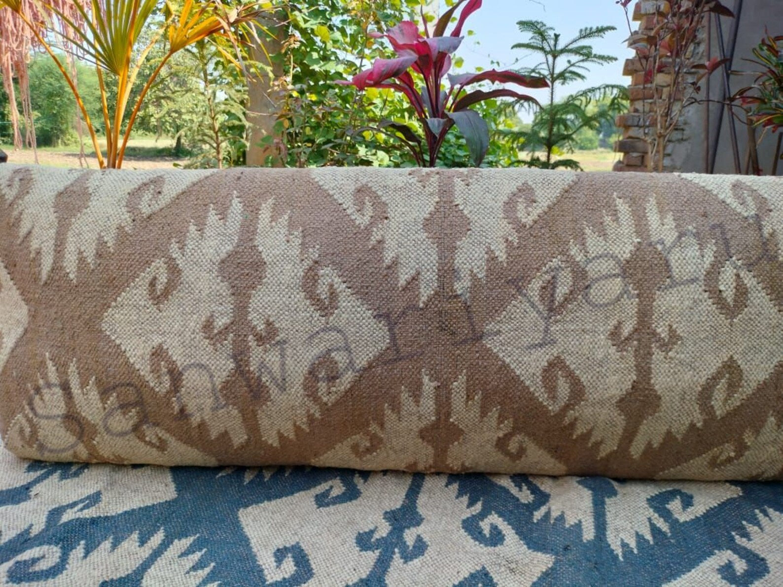 Handmade Kilim Bench – Wool Jute Rug Upholstered Ottoman