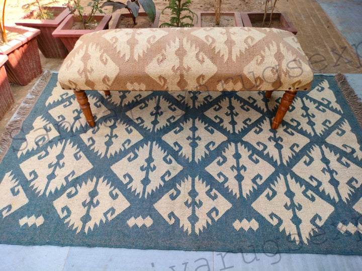 Handmade Kilim Bench – Wool Jute Rug Upholstered Ottoman