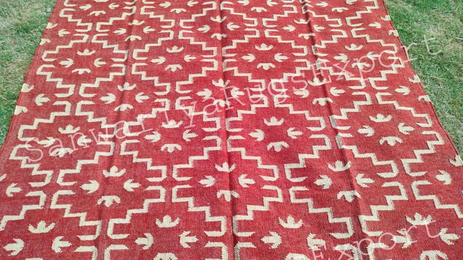 Kilim Wool Jute Rug handwoven